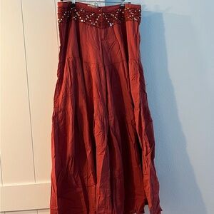 Vintage boho red wide-leg pants